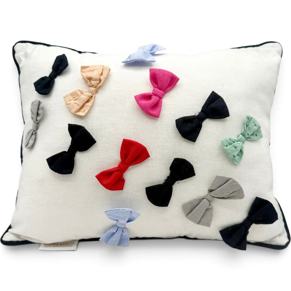 Emily & Meritt Pottery Barn Kids Bow Pillow White Black Multi Color 12x16